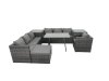Fimous Rattan Dining Table Sofa Set with 2 Side Table Big Footstool Outdoor Garden Furniture Set Dark Grey Mixed