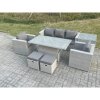 Fimous Rattan Garden Funiture Set Adjustable Rising Lifting Table Sofa Dining Set With 2 Arm Chair Side Table Stools