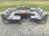 Fimous Aluminium Garden Furniture Outdoor Set Patio Lounge Sofa Gas Fire Pit Dining Table Sets with 3 Footstools 2 Side Tables Dark Grey