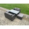 Fimous Outdoor Rattan Furniture Garden Dining Set Height Adjustable Rising lifting Table Love Sofa Set With 2 Big Footstool Dark Grey Mixed