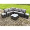 High Back Dark Mixed Grey Rattan Corner Sofa Set Outdoor Furniture Square Coffee Table 2 Small Footstools 8 Seater