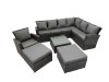 Fimous Rattan Garden Outdoor Furniture Set 9 Seater Garden Sofa Coffee Table Sets with Chair 2 Big Footstools Dark Grey Mixed