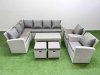 Fimous Rattan Garden Furniture Set Outdoor 10 Seater Corner Sofa Sets with Oblong Coffee Table Chair 2 Small Footstool Light Grey Mixed