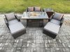 Fimous Outdoor Garden Dining Sets 6 Seater Rattan Patio Furniture Sofa Set with Gas Firepit Table 2 Big Footstool Side Table Dark Grey Mixed