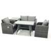 Fimous Outdoor Garden Furniture Set Rattan Sofa Dining Table Set with Reclining Chair Side Table Dark Grey Mixed