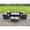 Fimous Rattan Outdoor Furniture Sofa Garden Dining Set with Dining Table 2 Armchairs 2 Side Tables Small Stools Dark Grey Mixed