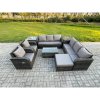 Fimous Rattan Outdoor Garden Furniture Sofa Set Patio Table & Chairs Set with 3 Seater Sofa Reclining Chair 2 Side Table Big Footstool Dark Grey Mixed