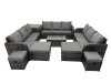 Fimous Outdoor 3 Seater Sofa Coffee Table Set Garden Rattan Furniture Set 13 Seater with Side Table 4 Stools Dark Grey