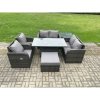 Fimous Rattan Furniture Outdoor Garden Dining Set Patio Height Adjustable Rising lifting Table Love Sofa Chair With Side Table Big Footstool