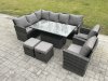 Fimous Outdoor Garden Furniture Set Wicker PE Rattan Height Adjustable Rising Lifting Table Sofa Dining Set with 2 Small Footstool 2 Armchairs Dark Grey Mixed