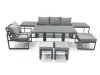 Fimous 7 Seater Garden Sofa Set Aluminium Furniture Rising Dining Tabe Set with Chair 3 Footstool 2 Side Tables Dark Grey