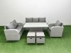 Fimous Patio PE Wicker 8 Seater Outdoor Rattan Furniture Sofa Sets with Adjustable Lifting Dining or Coffee Table Reclining Chair Loveseat Sofa 3 Seater Sofa Stool Light Grey