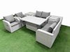 Fimous 6 Seater Outdoor Reclining Chair Love Sofa Set Rattan Garden Furniture Set with Adjustable Lifting Dining or Coffee Table 2 Side Tables Light Grey