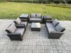 Fimous Rattan Garden Furniture Set Patio Outdoor Lounge Sofa Set with Square Coffee Table Double Seat Sofa 2 Side Tables Dark Grey Mixed