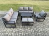 Fimous Aluminium 9 Seater Garden Furniture Outdoor Patio Sofa Set with Rectangular Coffee Table Armchair 2 Small Footstool Dark Grey