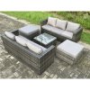 Fimous 8 Seater Rattan Garden Furniture Set Patio Outdoor Lounge Sofa Set with Square Coffee Table 2 Big Footstool Dark Grey Mixed