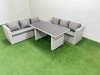 Fimous Rattan Garden Furniture Dining Set 6-seater Patio Rectangular Table Sofa Set Light Grey