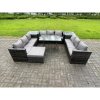 Fimous 10 Seater Wicker PE Rattan Outdoor Furniture Lounge Sofa Garden Dining Set with Dining Table 2 Side Tables Big Footstool Dark Grey Mixed