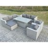 Fimous Rattan Garden Funiture Set Height Adjustable Rising Lifting Table Sofa Dining Set Lounge Sofa 2 Arm Chair Footstool
