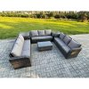 Fimous Rattan Lounge Sofa Set 9 Seater Outdoor Garden Furniture Set with Rectangular Coffee Table 3 Seater Sofa 2 Side Tables Dark Grey Mixed