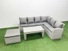 Fimous 7 Seater Garden Outdoor Rattan Furniture Set Rattan Corner Sofa Oblong Coffee Table Set with Big Footstool Light Grey Mixed