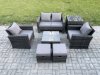 Fimous Outdoor Lounge Sofa Set Wicker PE Rattan Garden Furniture Set with Armchair Square Coffee Table Double Seat Sofa Side Table 2 Small Footstools Dark Grey Mixed