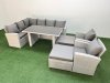 Fimous 10 Seater Wicker Rattan Corner Sofa Sets Outdoor Garden Furniture Sets with Rectangular Dining Table Lounge Sofa 2 Big Footstools Light Grey