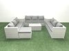 Fimous Rattan Garden Outdoor Furniture Set 10 Seater Garden Sofa Coffee Table Set with Big Footstool Light Grey Mixed