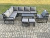 Fimous Aluminium Garden Furniture Set Outdoor Indoor Lounge Corner Sofa Chair Oblong Coffee Table Sets with 2 Small Footstools Dark Grey