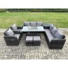 Fimous Wicker Rattan Garden Furniture Set Gas Fire Pit Dining Table Indoor Outdoor with Side Table Chair Loveseat Sofa 2 Footstools