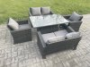 Fimous Rattan Garden Furniture Sets 6 Seater Patio Outdoor Rising Lifting Table Sofa Set with Double Seat Sofa Dark Grey Mixed