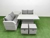 Fimous 6 Seater Outdoor Love Sofa Set Rattan Garden Furniture Set with Adjustable Lifting Dining or Coffee Table 2 Small Stools Side Table Light Grey