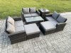 Fimous Outdoor U Shape Sofa Set Wicker PE Rattan Garden Furniture Set with Coffee Table Double Seat Sofa 2 Big Footstool Side Table Dark Grey Mixed