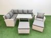 Fimous Garden Outdoor Rattan Furniture Set Rattan Corner Sofa Oblong Dining Table with Armchair 2 Big Footstools Light Grey Mixed 9 Seater