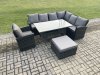 Fimous 8 Seater Garden Rattan Furniture Corner Sofa Dining Table Chair Set with Big Footstool Indoor Outdoor Lounge Sofa Set