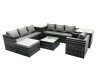 Fimous Rattan Garden Furniture Dining Set 8-seater Patio Coffee Table Sofa Set with 2 Side Tables Big Stool Dark Grey Mixed