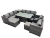 Fimous 11 Seater Outdoor Corner Sofa Height Adjustable Rising Lifting Table Set Garden Rattan Furniture Set with Side Table 3 Stool Dark Grey