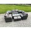 Fimous Outdoor Garden Furniture Sets 8 Pieces Wicker Rattan Furniture Sofa Sets with Rectangular Coffee Table Love seat Sofa 2 Small Footstools 2 Side Tables