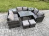 Fimous Outdoor Rattan Garden Furniture Set 8 Seater Patio Love Sofa Set with Rectangular Dining Table 2 Small Footstools 2 Side Tables Dark Grey Mixed