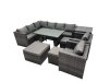 Fimous 11-seater Outdoor PE Rattan Sofa Set with Dining Table Patio Garden Furniture Sets with 2 Chair 3 Stools Side Table Dark Grey Mixed