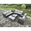 Fimous 10 Seater Rattan Garden Furniture Sofa Set with 2 Armchairs Square Coffee Table 2 Small Footstools Indoor Side Table Outdoor Rattan Set Dark Grey Mixed