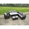 Fimous 9 Seater Lounge Rattan Sofa Set Outdoor Garden Furniture Oblong Rectangular Dining Table With Adjustable Chair 2 Small Footstools Dark Grey Mixed