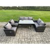 Fimous 7 Seater Lounge Rattan Sofa Set Outdoor Garden Furniture Oblong Rectangular Dining Table With Adjustable Chair Love Sofa Dark Grey Mixed