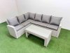 Fimous Rattan Garden Furniture Set Outdoor 6 Seater Corner Sofa Sets with Oblong Coffee Table Light Grey Mixed
