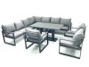 Fimous 10 Seater Outdoor Aluminum Garden Furniture Set Corner Sofa 3 Chairs Adjustable Rising Lifting Dining Table Sets Dark Grey