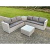 Fimous 6 Seater PE Wicker Light Grey Rattan Garden Corner Sofa Sets Outdoor Patio Furniture Coffee Table
