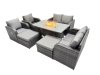 Fimous 8-seater Patio Gas Firpit Dining Table Sofa Sets Rattan Garden Furniture Dining Set with 2 Big Stools Dark Grey Mixed