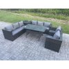 Fimous Outdoor Garden Furniture Rattan Lounge Sofa Set Patio Rectangular Dining Table with 2 Armchair Side Table 8 Seater Dark Grey Mixed