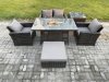 Fimous 5 Seater?Outdoor Rattan Sofa Set Garden Furniture Gas Firepit Dining Table Heater with Big Footstool Side Table Dark Grey Mixed