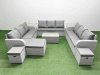 Fimous PE Rattan Lounge Sofa Set 12 Seater Outdoor Garden Furniture Set with Rectangular Coffee Table 3 Seater Sofa 3 Stools 2 Side Table Light Grey